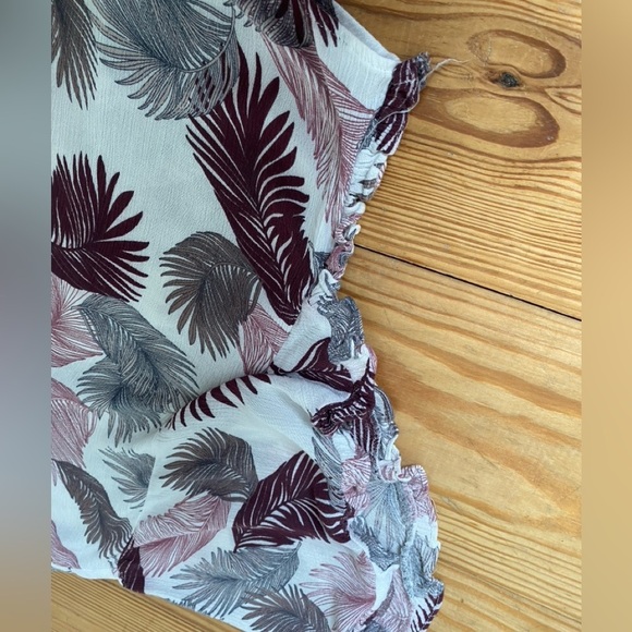 Skies Are Blue Tropical Palm Bat Wing Collared Ruffled Tie Top Size Large - Picture 12 of 14